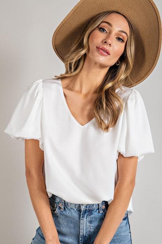 eesome V-Neck Puff Sleeve Blouse Top - SwagglyLife Home & Fashion