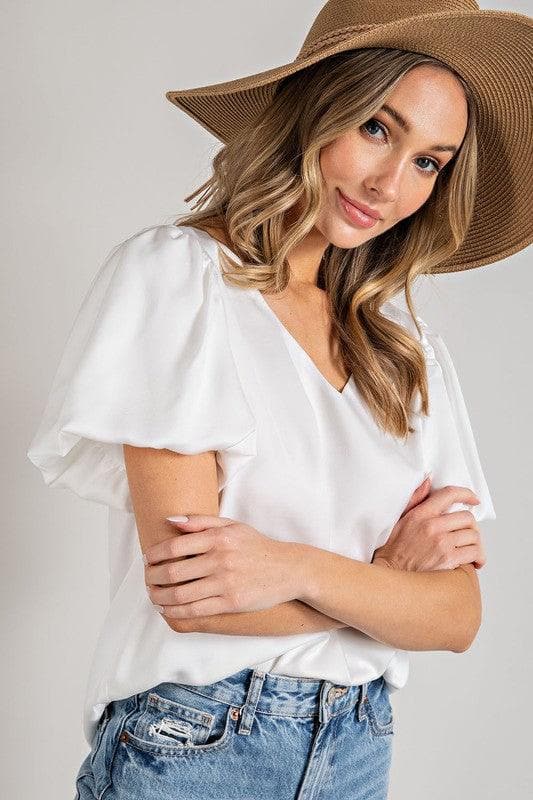 eesome V-Neck Puff Sleeve Blouse Top - SwagglyLife Home & Fashion
