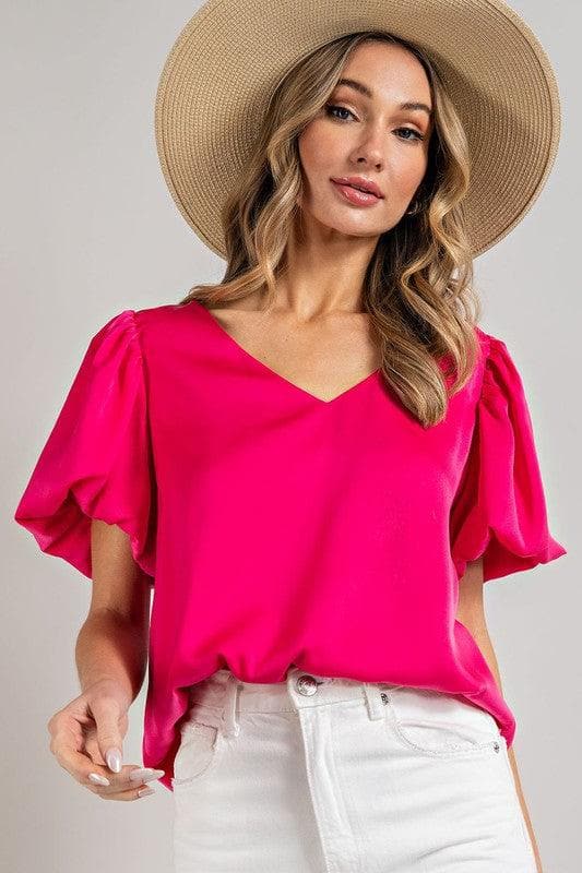 eesome V-Neck Puff Sleeve Blouse Top - SwagglyLife Home & Fashion