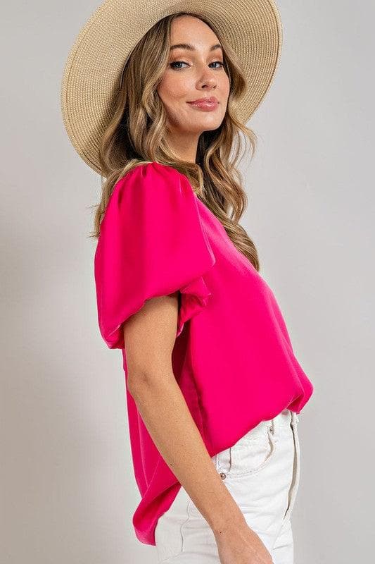 eesome V-Neck Puff Sleeve Blouse Top - SwagglyLife Home & Fashion