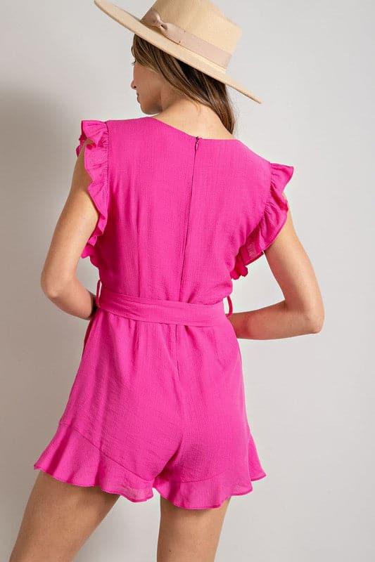 eesome V-Neck Ruffled Waist Tie Romper - SwagglyLife Home & Fashion