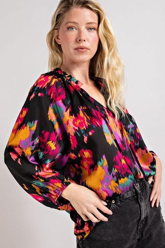 eesome V-Neck Tie Front Blouse Top, Multiple Colors - SwagglyLife Home & Fashion
