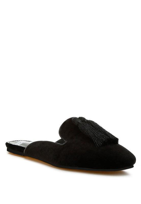 Rag & Co Cardinal Tassel Detail Velvet Mules