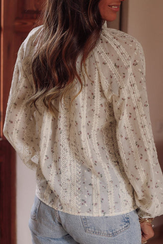 Lauren Printed Tie Neck Long Sleeve Shirt