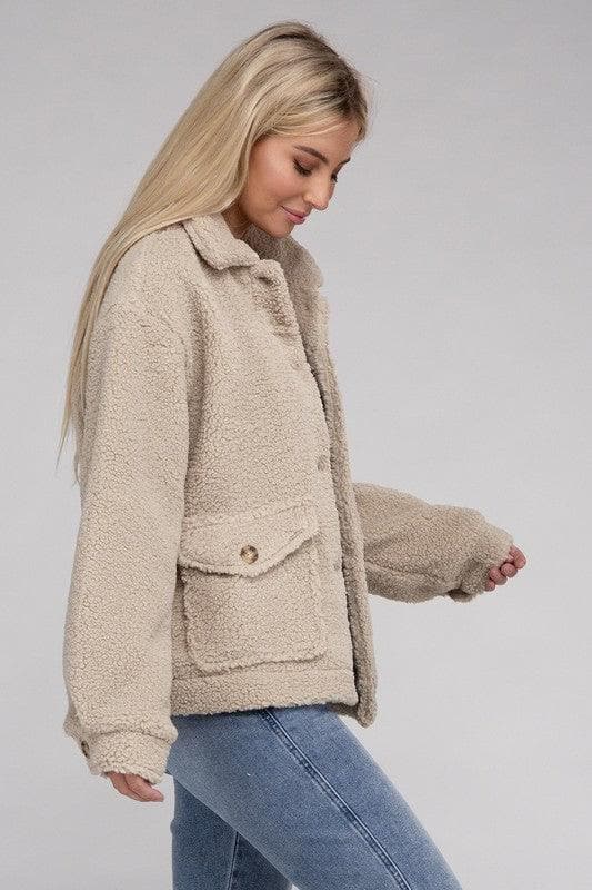Ellie Cozy Sherpa Button-Front Jacket - SwagglyLife Home & Fashion