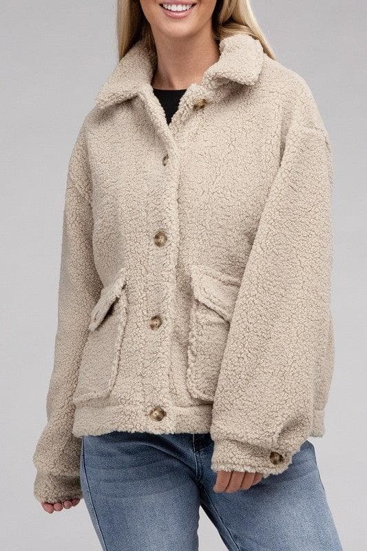 Ellie Cozy Sherpa Button-Front Jacket - SwagglyLife Home & Fashion