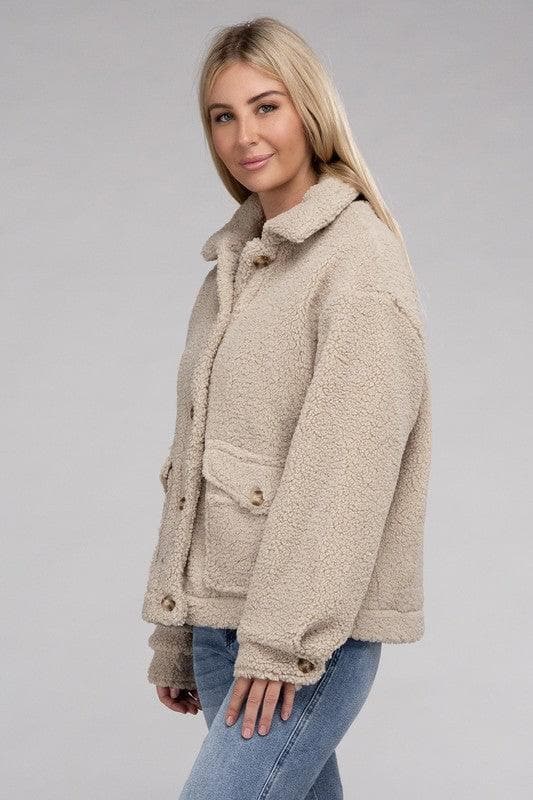 Ellie Cozy Sherpa Button-Front Jacket - SwagglyLife Home & Fashion