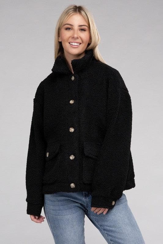 Ellie Cozy Sherpa Button-Front Jacket - SwagglyLife Home & Fashion