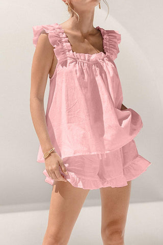 Ellie Ruffled Square Neck Top and Shorts Set - SwagglyLife Home & Fashion