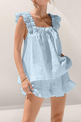 Ellie Ruffled Square Neck Top and Shorts Set - SwagglyLife Home & Fashion