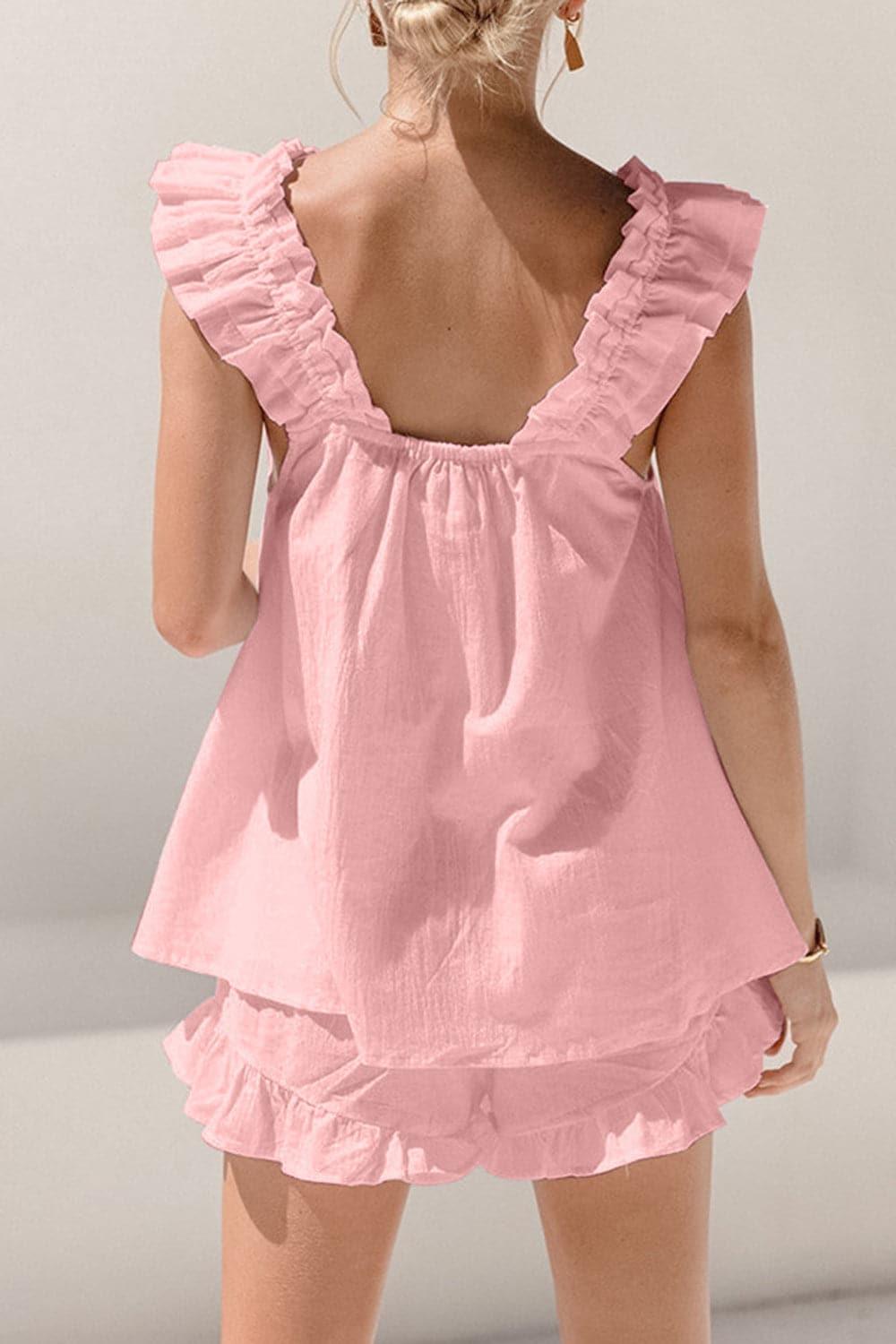 Ellie Ruffled Square Neck Top and Shorts Set - SwagglyLife Home & Fashion