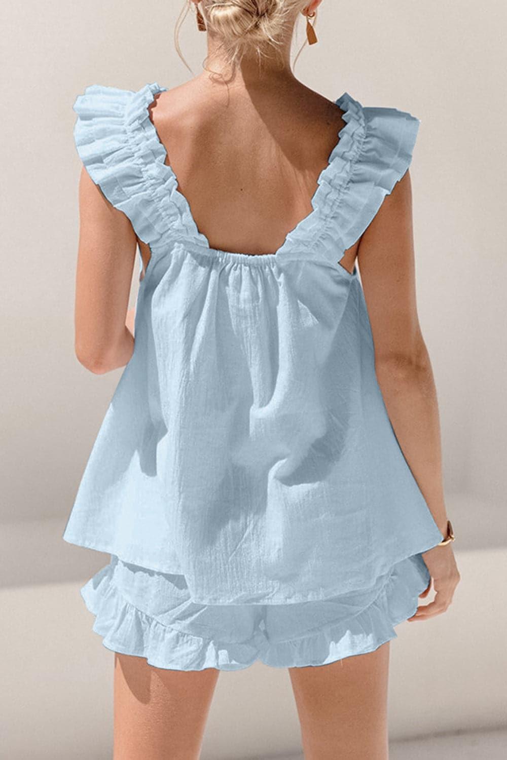 Ellie Ruffled Square Neck Top and Shorts Set - SwagglyLife Home & Fashion