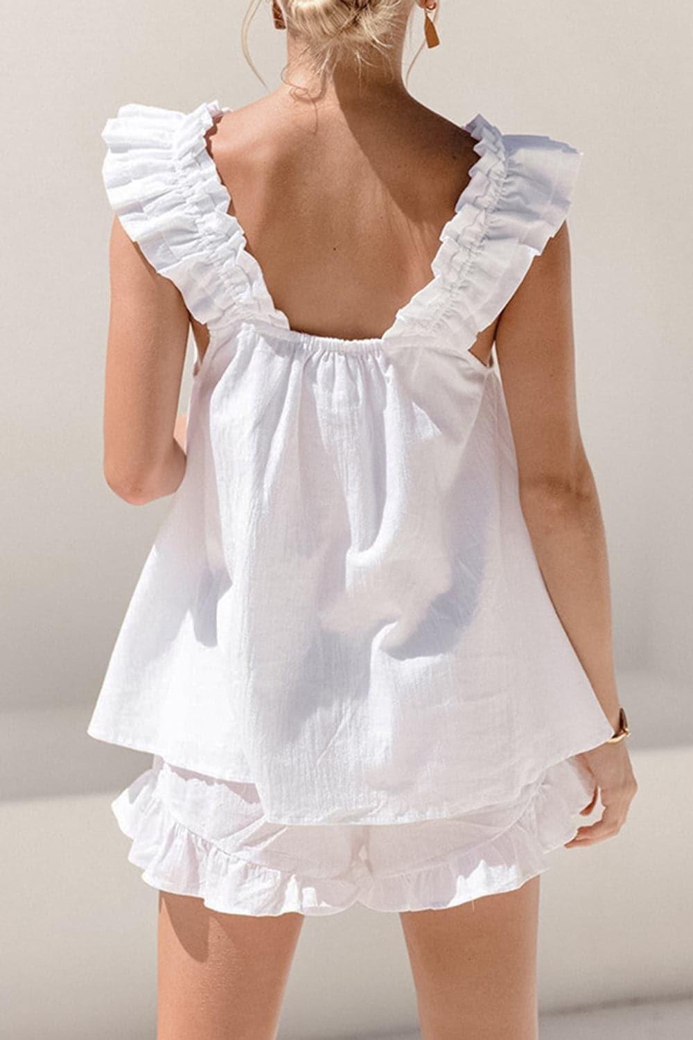 Ellie Ruffled Square Neck Top and Shorts Set - SwagglyLife Home & Fashion