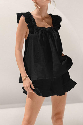 Ellie Ruffled Square Neck Top and Shorts Set - SwagglyLife Home & Fashion