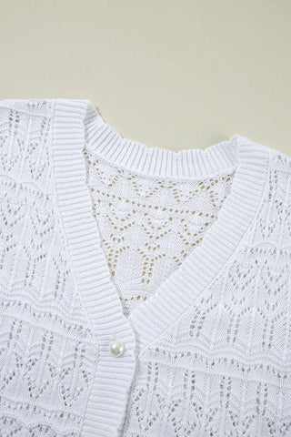 Openwork V-Neck Half Sleeve Cardigan - SwagglyLife Home & Fashion