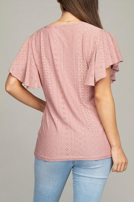 Embroidered Eyelet Top with Wing Sleeve, 2 Colors - SwagglyLife Home & Fashion