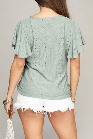 Embroidered Eyelet Top with Wing Sleeve, 2 Colors - SwagglyLife Home & Fashion