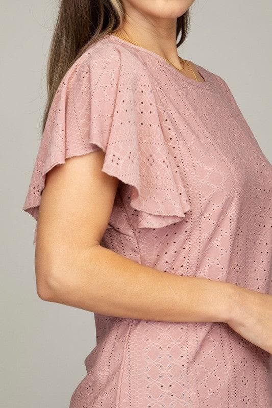 Embroidered Eyelet Top with Wing Sleeve, 2 Colors - SwagglyLife Home & Fashion