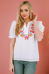 Embroidered Notched Neck Flounce Sleeve Top - SwagglyLife Home & Fashion