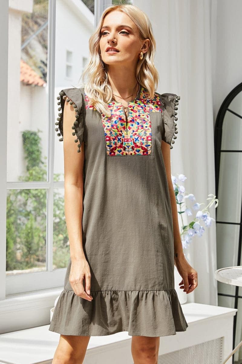 Embroidered Ruffle Hem Dress - SwagglyLife Home & Fashion