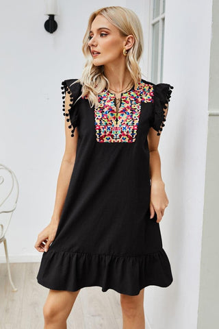 Embroidered Ruffle Hem Dress - SwagglyLife Home & Fashion