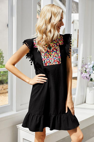 Embroidered Ruffle Hem Dress - SwagglyLife Home & Fashion