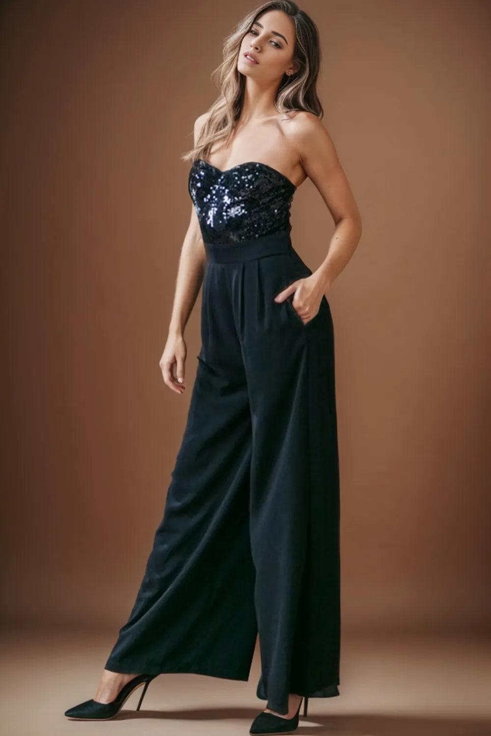 Emerson Sequin Tube Wide Leg Jumpsuit - SwagglyLife Home & Fashion