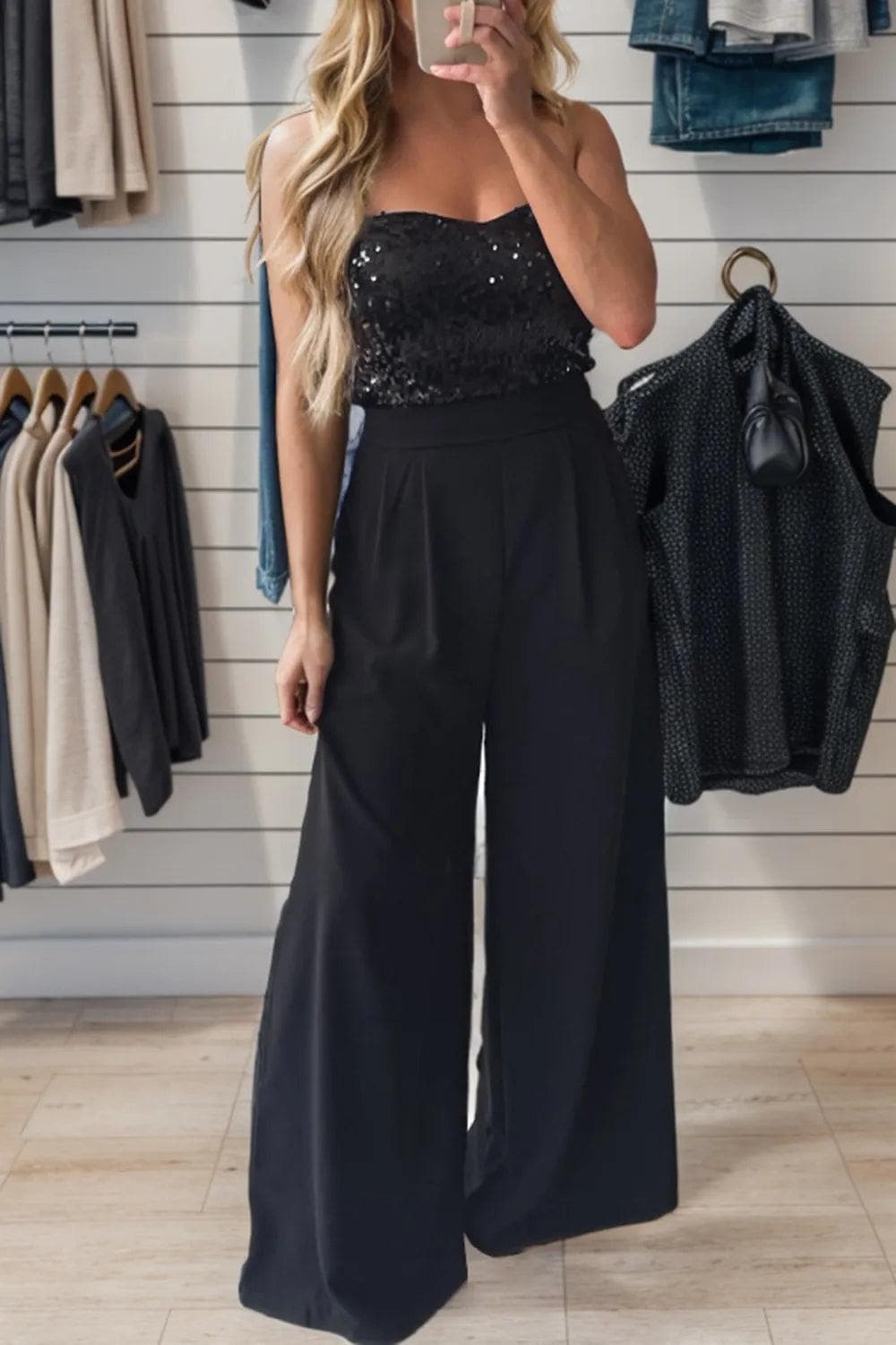 Emerson Sequin Tube Wide Leg Jumpsuit - SwagglyLife Home & Fashion