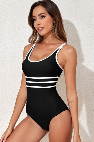 Emma Contrast Trim Scoop Neck One-Piece Swimwear - SwagglyLife Home & Fashion