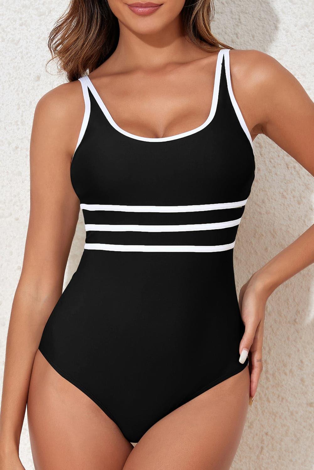 Emma Contrast Trim Scoop Neck One-Piece Swimwear - SwagglyLife Home & Fashion