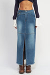 EMORY PARK Belt Detail Denim Skirt with Front Slit - SwagglyLife Home & Fashion