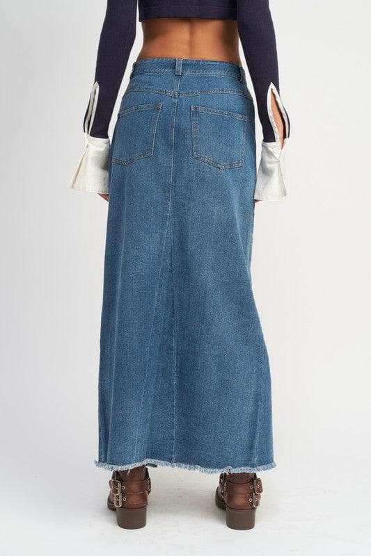 EMORY PARK Belt Detail Denim Skirt with Front Slit - SwagglyLife Home & Fashion