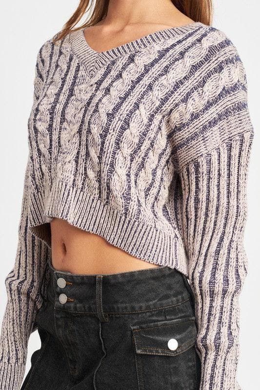 EMORY PARK Contrasted Cable Knit Sweater Top - SwagglyLife Home & Fashion