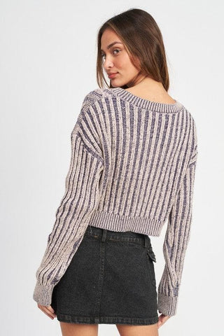 EMORY PARK Contrasted Cable Knit Sweater Top - SwagglyLife Home & Fashion