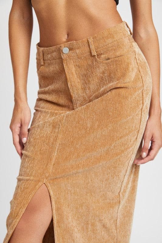 EMORY PARK Corduroy Mid Skirt with Front Slit - SwagglyLife Home & Fashion