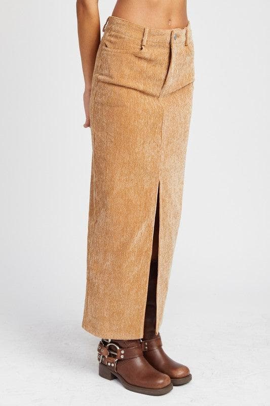 EMORY PARK Corduroy Mid Skirt with Front Slit - SwagglyLife Home & Fashion