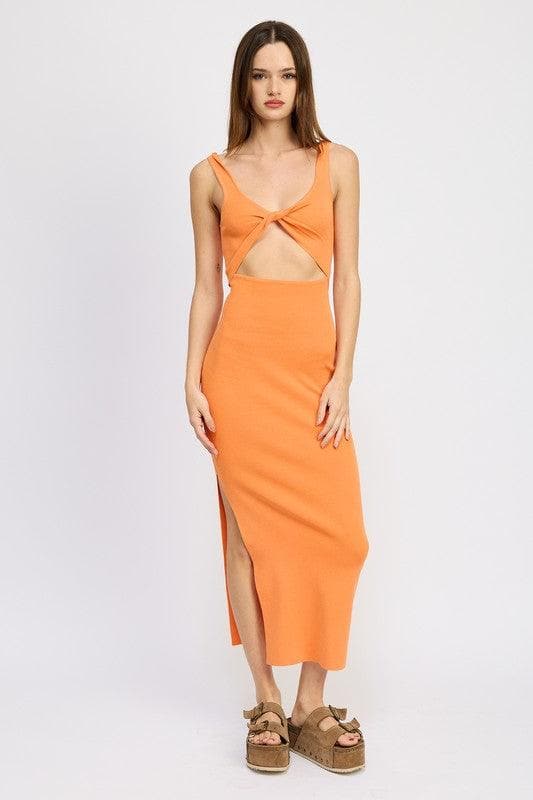Emory Park Front Knot Midi Dress with Cutout - SwagglyLife Home & Fashion