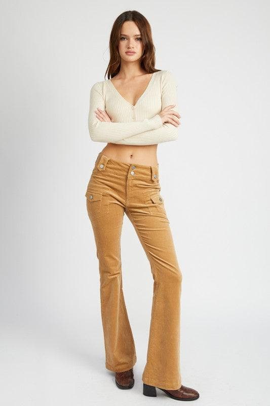 EMORY PARK Helena Low Rise Pants with Bell Bottom, 2 Colors - SwagglyLife Home & Fashion