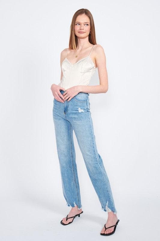 EMORY PARK High Waisted Straight Leg Denim Jeans - SwagglyLife Home & Fashion