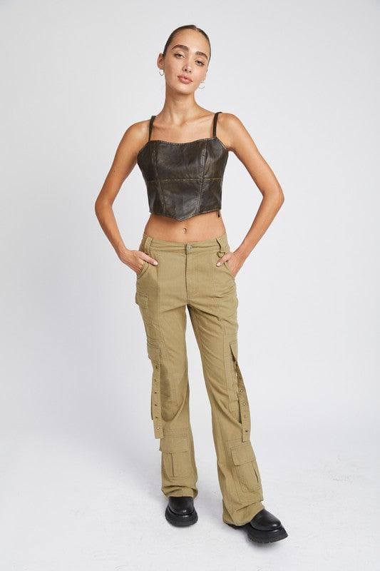 EMORY PARK Low Waist Cargo Flared Pants - SwagglyLife Home & Fashion