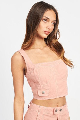 EMORY PARK Lucy Cropped Contrast Corset Top - SwagglyLife Home & Fashion