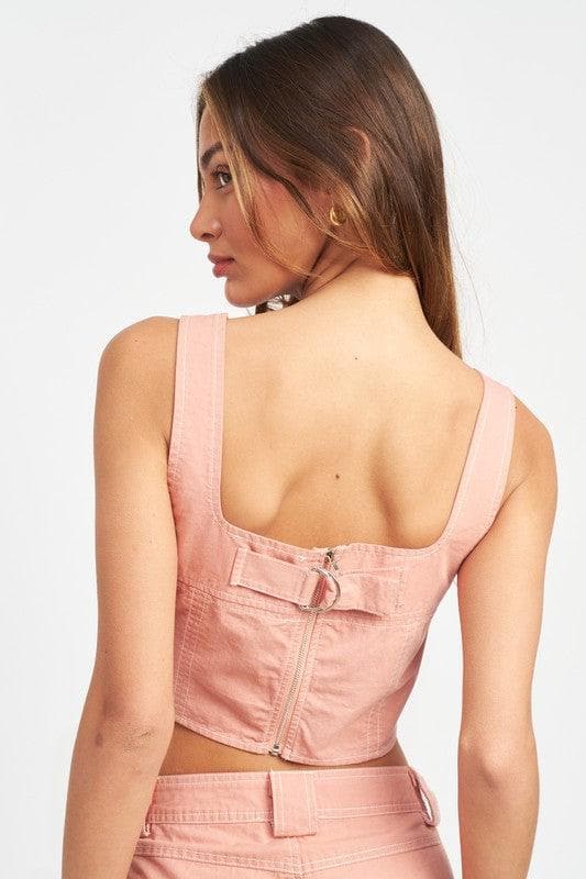 EMORY PARK Lucy Cropped Contrast Corset Top - SwagglyLife Home & Fashion