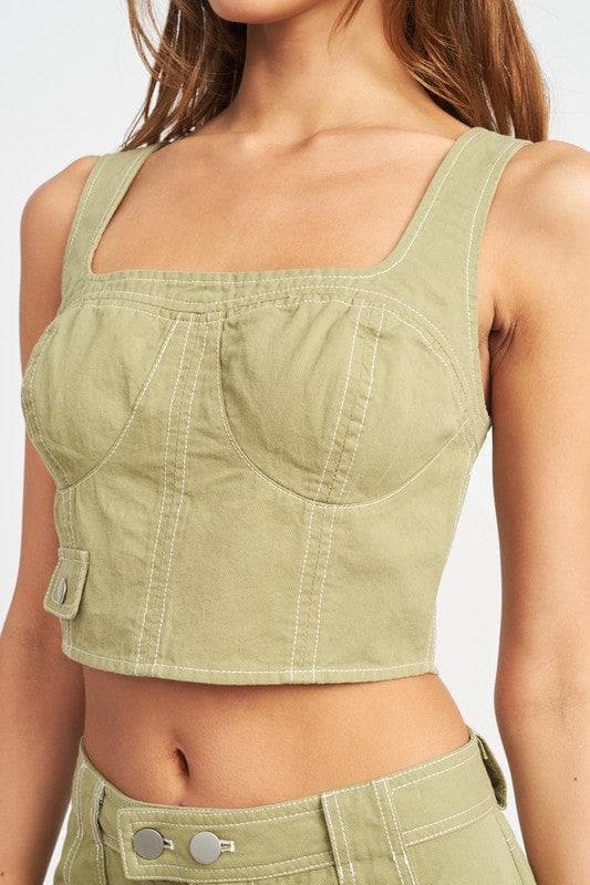 EMORY PARK Lucy Cropped Contrast Corset Top - SwagglyLife Home & Fashion