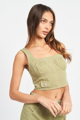 EMORY PARK Lucy Cropped Contrast Corset Top - SwagglyLife Home & Fashion