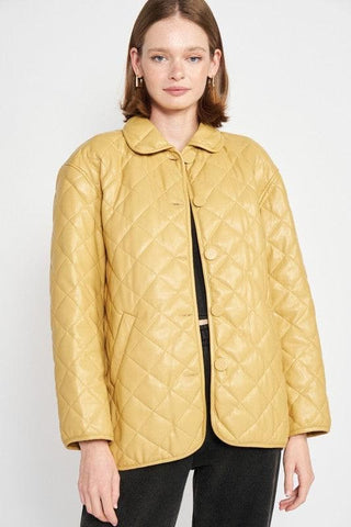 EMORY PARK Quilted PU Button Down Jacket - SwagglyLife Home & Fashion