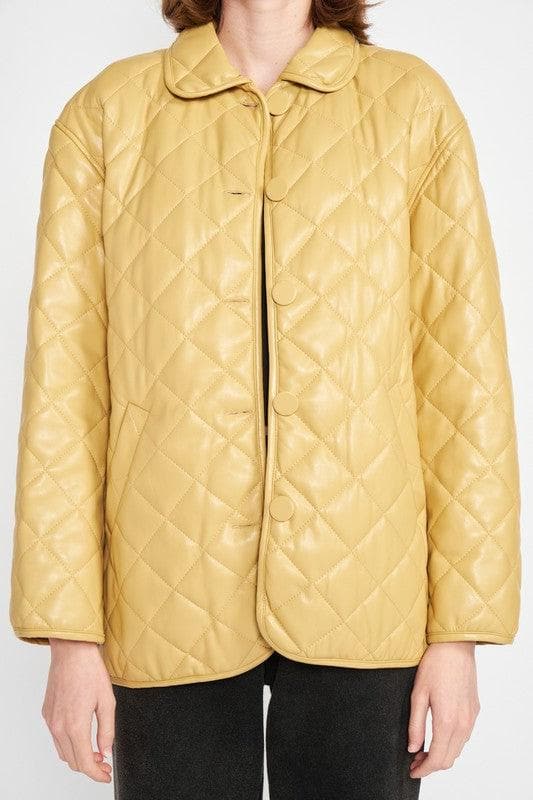 EMORY PARK Quilted PU Button Down Jacket - SwagglyLife Home & Fashion