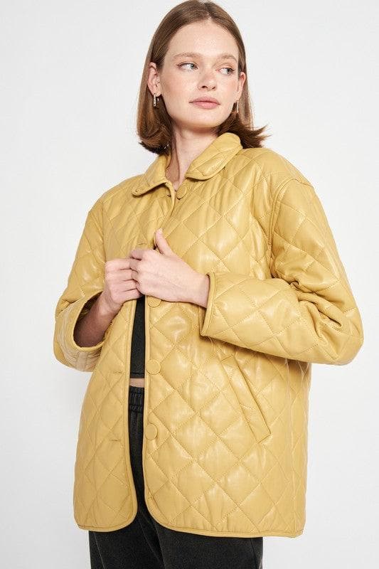 EMORY PARK Quilted PU Button Down Jacket - SwagglyLife Home & Fashion