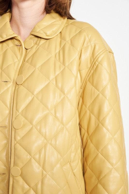 EMORY PARK Quilted PU Button Down Jacket - SwagglyLife Home & Fashion