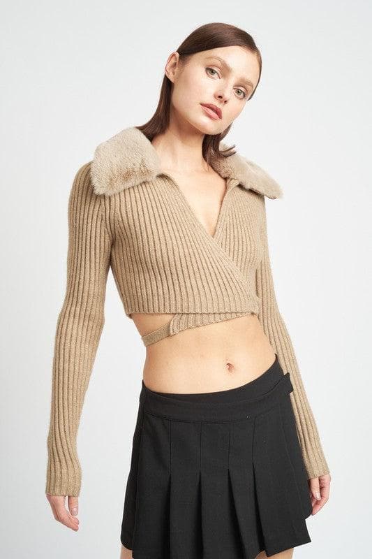 EMORY PARK V-Neck Cardigan With Fur Collar - SwagglyLife Home & Fashion