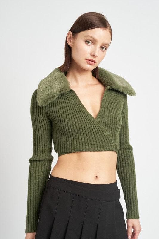 EMORY PARK V-Neck Cardigan With Fur Collar - SwagglyLife Home & Fashion